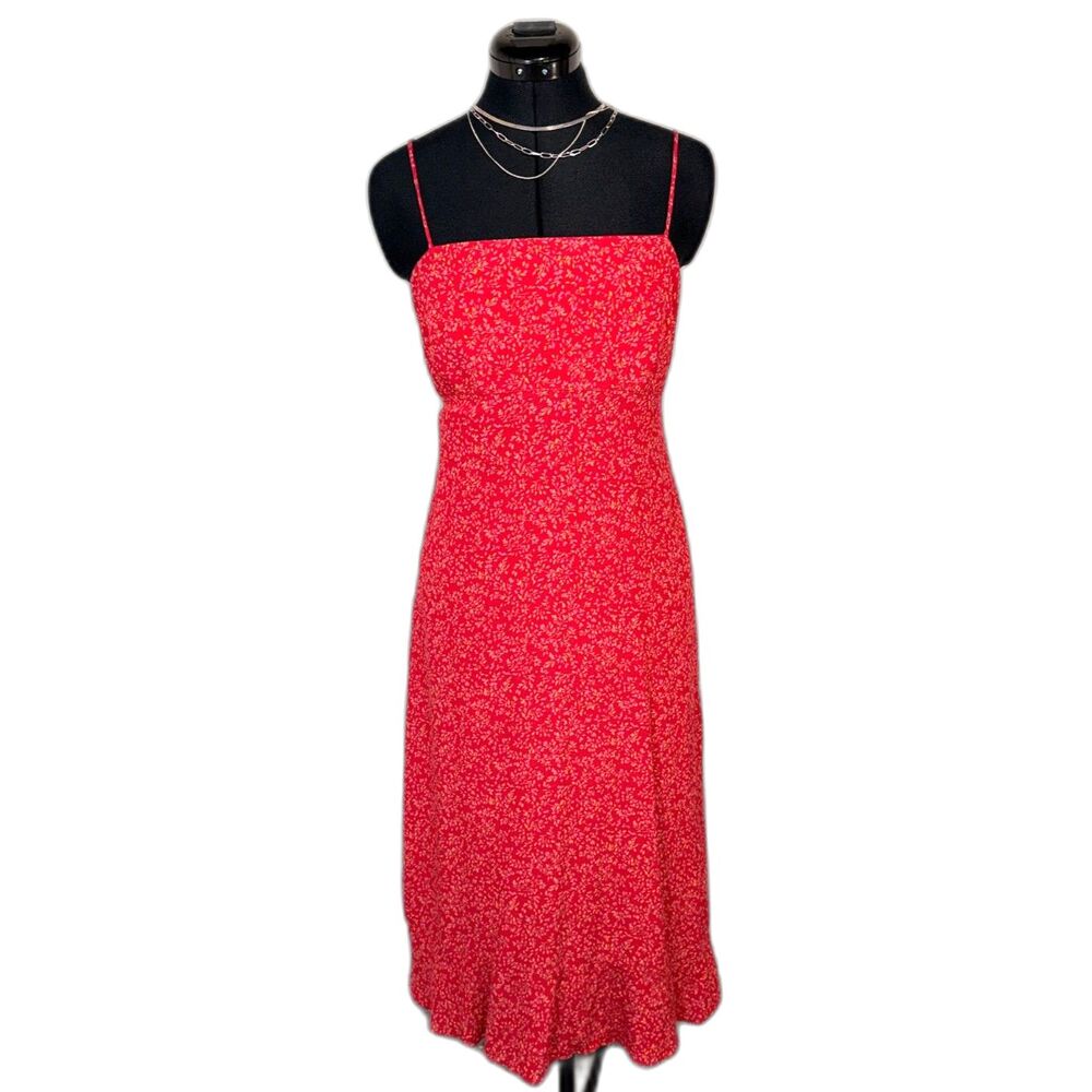 GAP Red Floral Print Sleeveless Midi Dress
